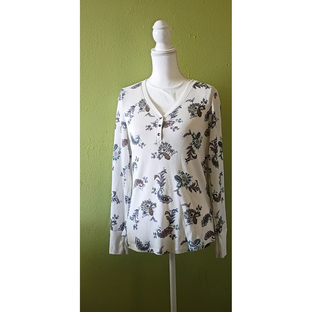 Boho Cottagecore White Waffle Paisley Hen Elementary School Top Womens L Large